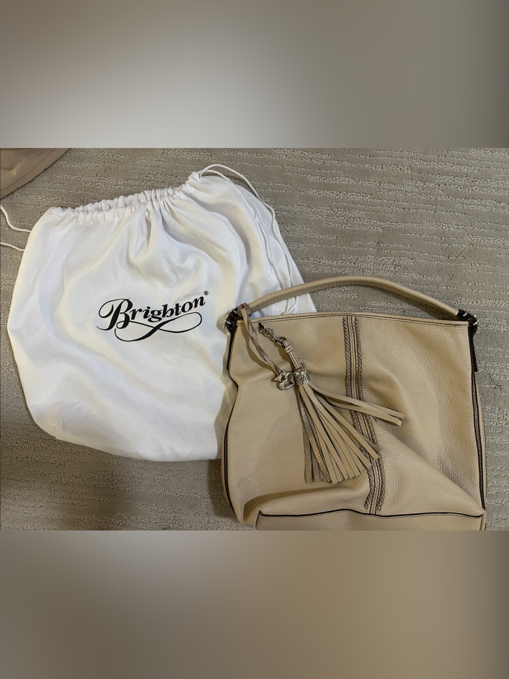 Brighton Taupe Pebbled Leather Shoulder Bag with Tassel